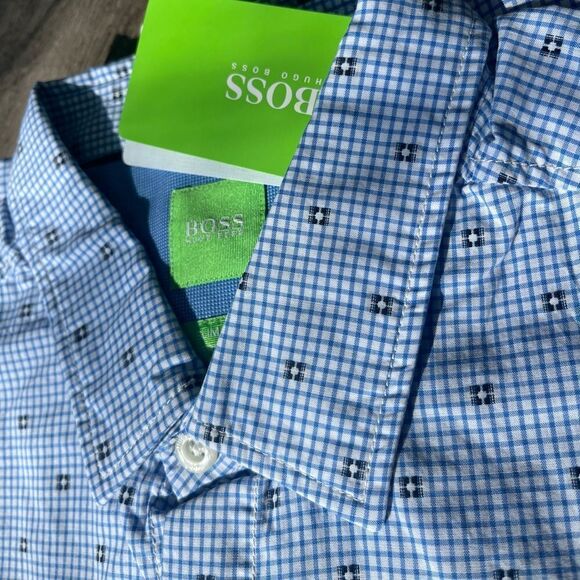 Boss Green C-Bersh Gingham Slim Fit Stretch Shirt-BLUE-Medium - Picture 2 of 3